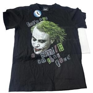 Batman Dark Knight Movie Joker Heath Ledger T Shirt NWT Small Smile On Your Face